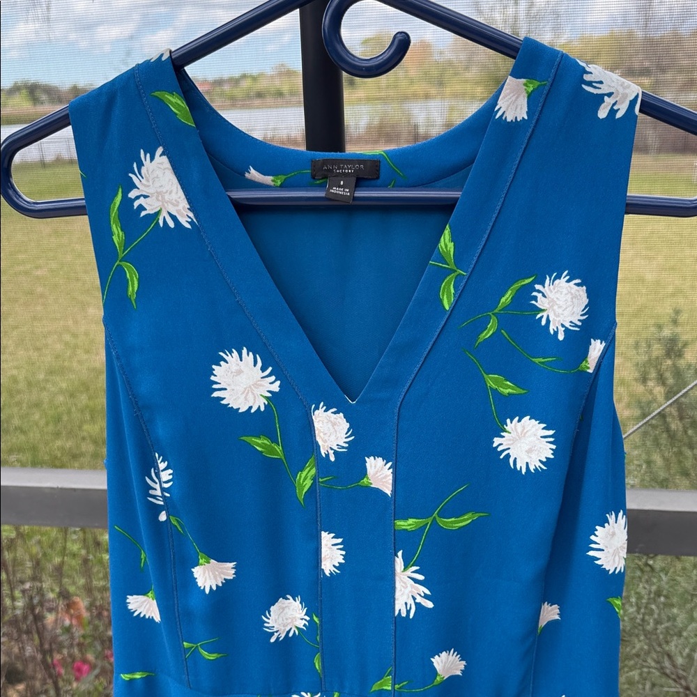 Ann Taylor Factory Floral Blue Midi sleeveless Dress